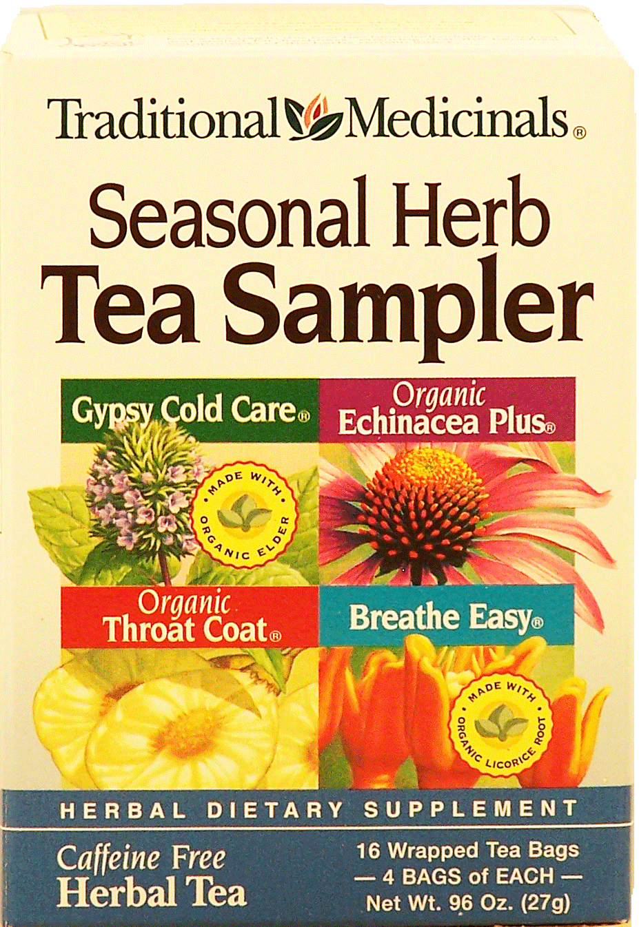 Traditional Medicinals Seasonal Herb Tea Sampler gypsy cold care, echinacia plus, throat coat, breathe easy herbal teas, 16-bags Full-Size Picture